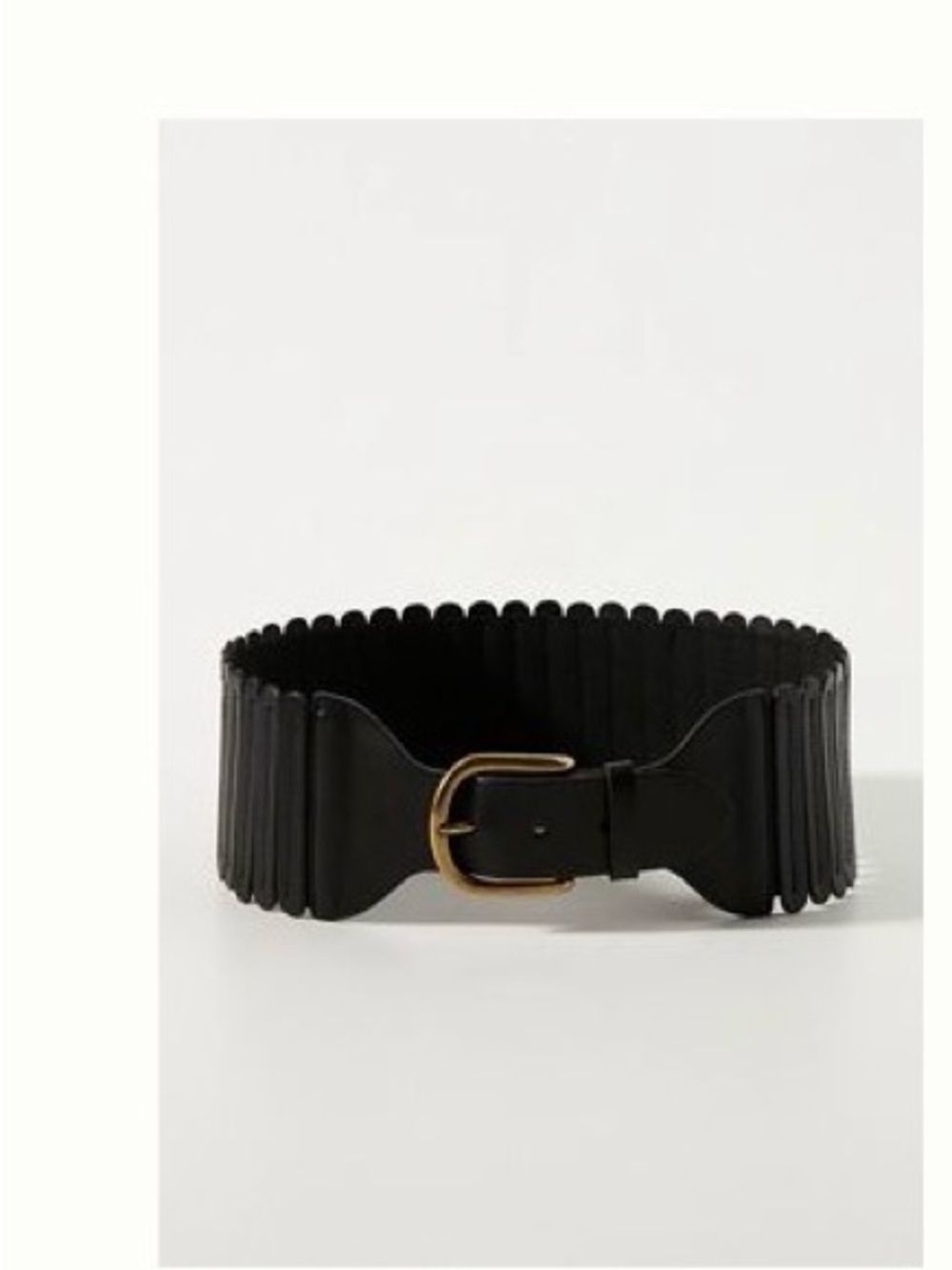 Anthropologie Black Scalloped Elastic Waist Belt with Gold Buckle